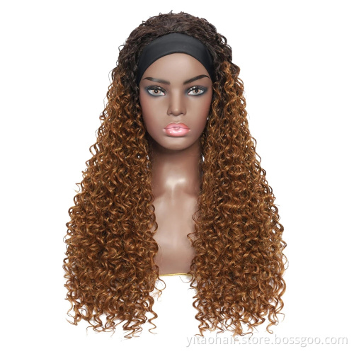 Curly Headband Wig for Women with factory price  Headband Ombre Honey Blonde Wig Burg 1B headband wig synthetic
